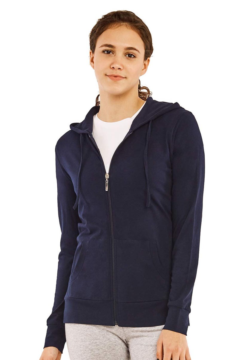Cottonbell Women's Zip Up Cotton Light Hoodie Jacket (M, Navy) - Image 1